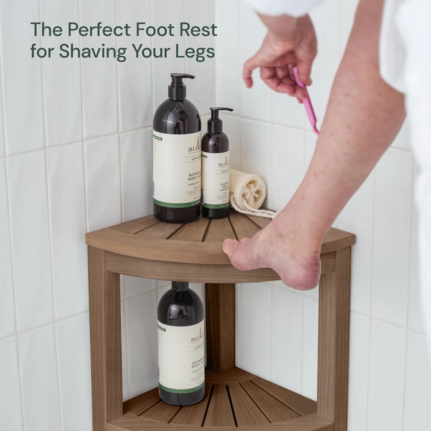 Corner Shower Stool - Waterproof Heavy Duty Shower Bench for Shaving Legs & Inside Shower Use - Sturdy Bathseat for Relaxation - Shower Shelf & Seat - Indoor & Outdoor Easy Assemble
