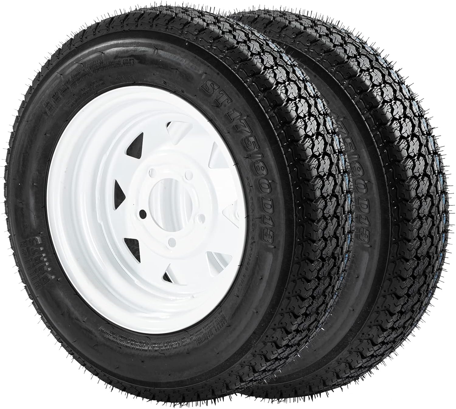 Set of 2 ST175/80D13 Trailer Tire Rim 13" White Spoke Trailer Wheel with bias ST175-80D/13 Tire Mounted (5x4.5) bolt circle