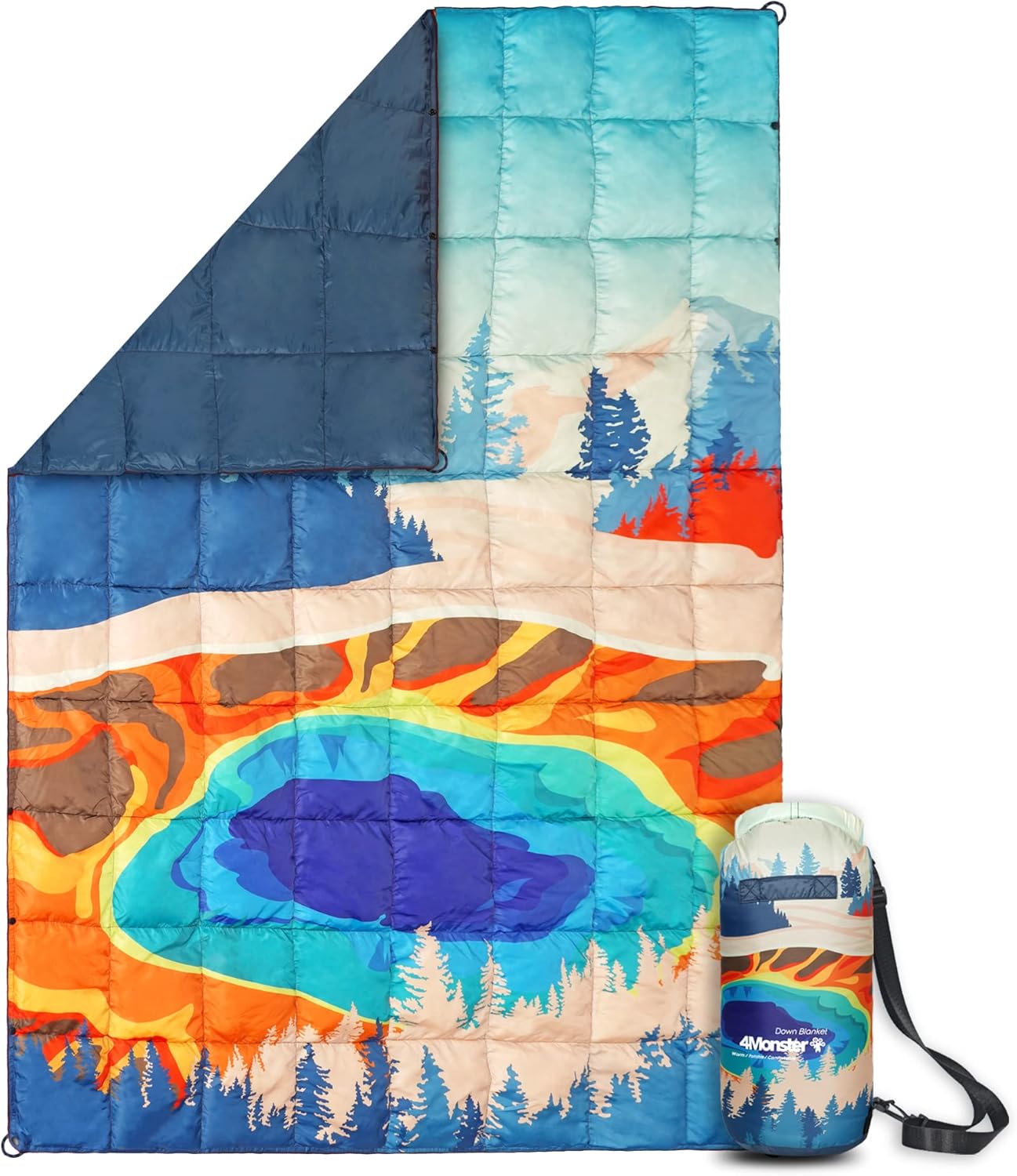 4Monster Outdoor Down Blankets Camping Blanket 650 Fill Travel Down Quilt Compact Waterproof for Picnics, Beach Trips, Camping and Backpacking