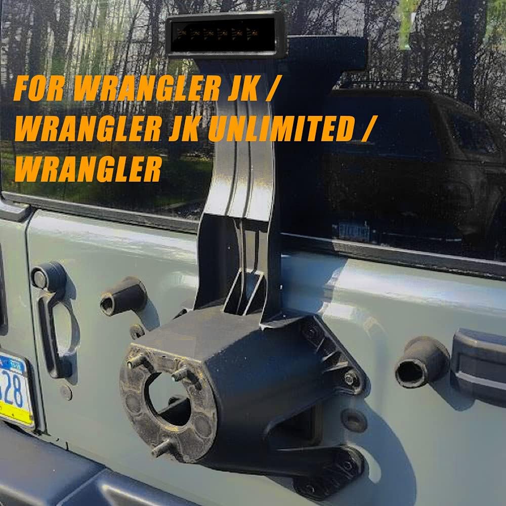 Spare Tire Holder Mounting Bracket Tire Carrier Rack With 3rd Third Center High Mount Brake Light Without Line Compatible With 2018 Jeep Wrangler JK Unlimited 2007-2017 Wrangler Replace 55397217AJ