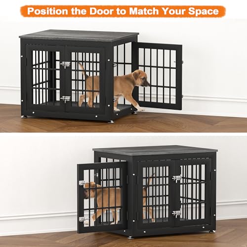 48 Inch Heavy Duty Dog Crate Furniture for Large Dogs, Decorative Pet House End Table, Extra Large Wooden Cage Kennel Furniture Indoor, Natural and White