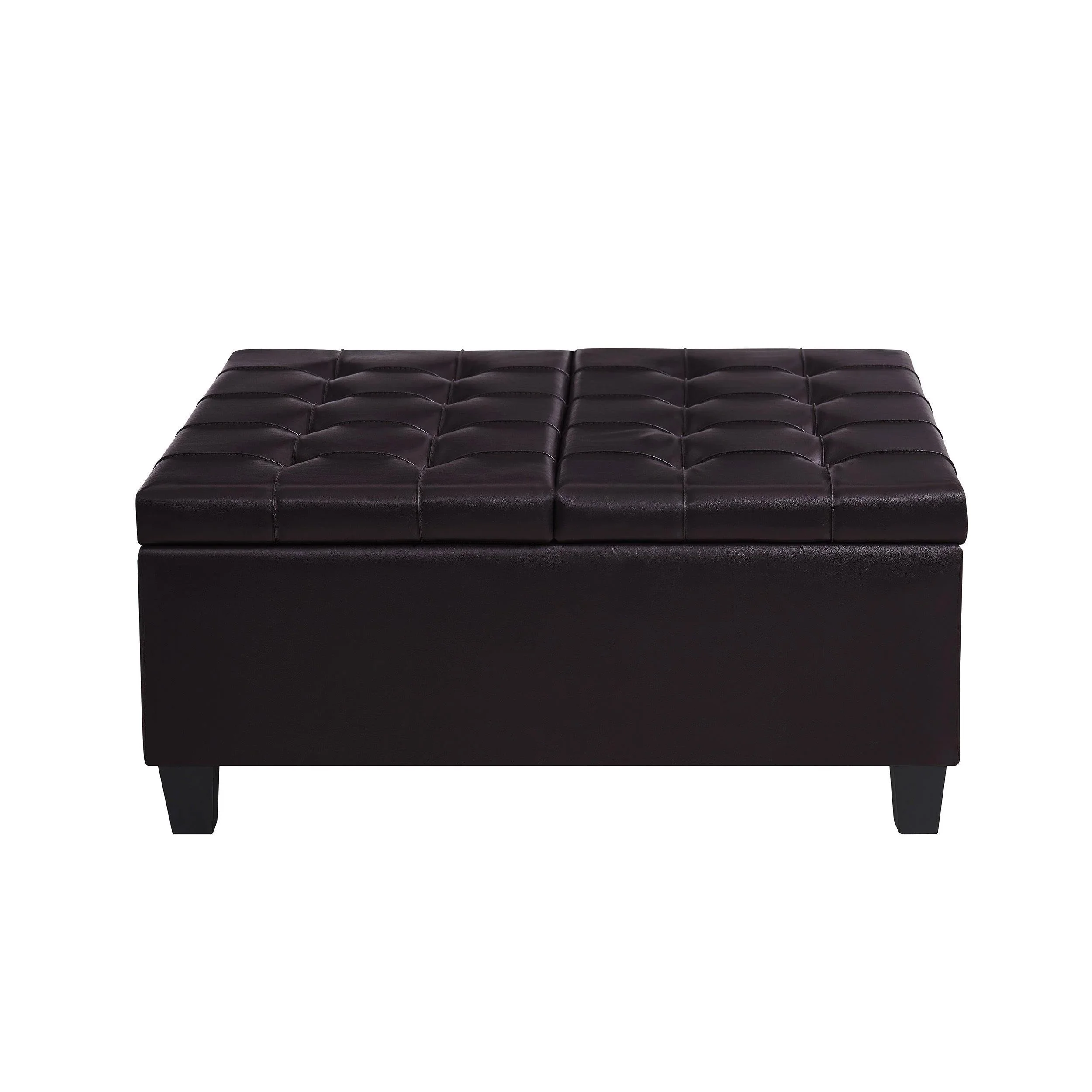 Supfirm Large Square Faux Leather Storage Ottoman | Coffee table for Living Room  Bedroom (Dark Brown)