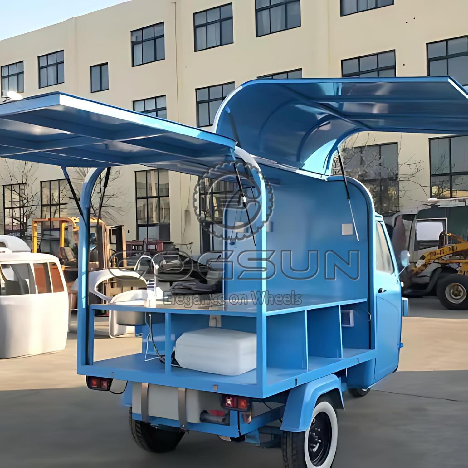 10.5FT Display Food Trailer, Concession Blue APE Food Trailer Kitchen Near Me, Mobile Food Truck Cart for Sale APE Trailer with 1 Compartment Sink for Food Trailer, Small Vintage Food Trailer