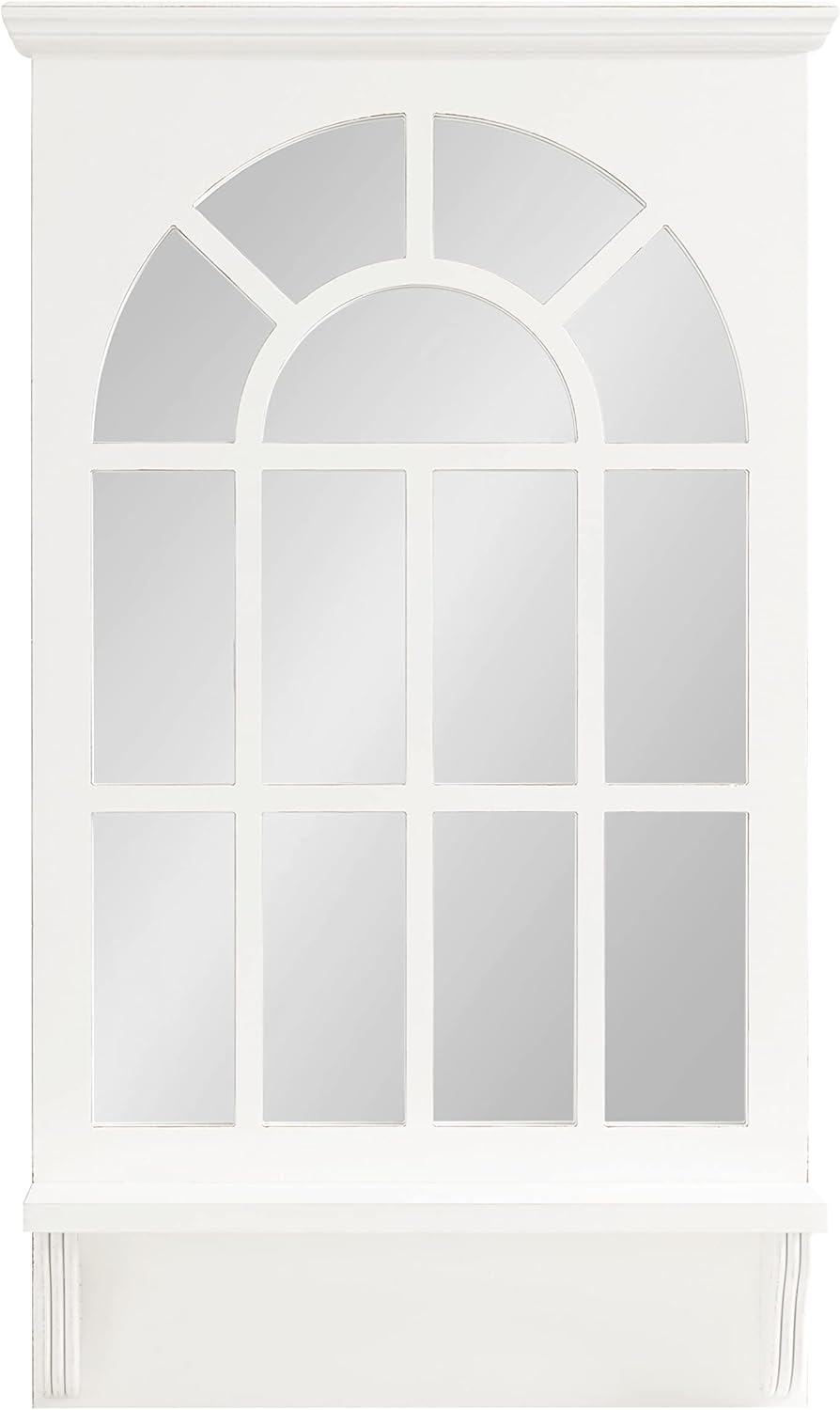 Kate and Laurel Wallhaus Traditional Arched Mirror with Shelf, 21 x 36, White, Coastal Decorative Wooden Window Mirror with Display Shelf for Use as Entryway Mirror Decor