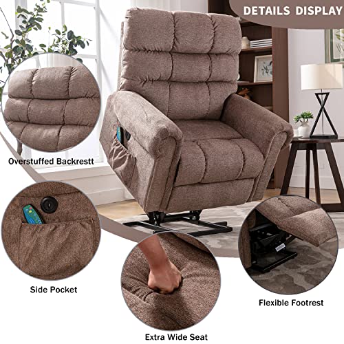 ANJ Large Power Lift Recliner Chair with Massage and Heat for Elderly Big People, Electric Wide Recliners, Heavy Duty and Safety Motion Fabric Reclining Mechanism with USB Ports, Side Pocket, Camel