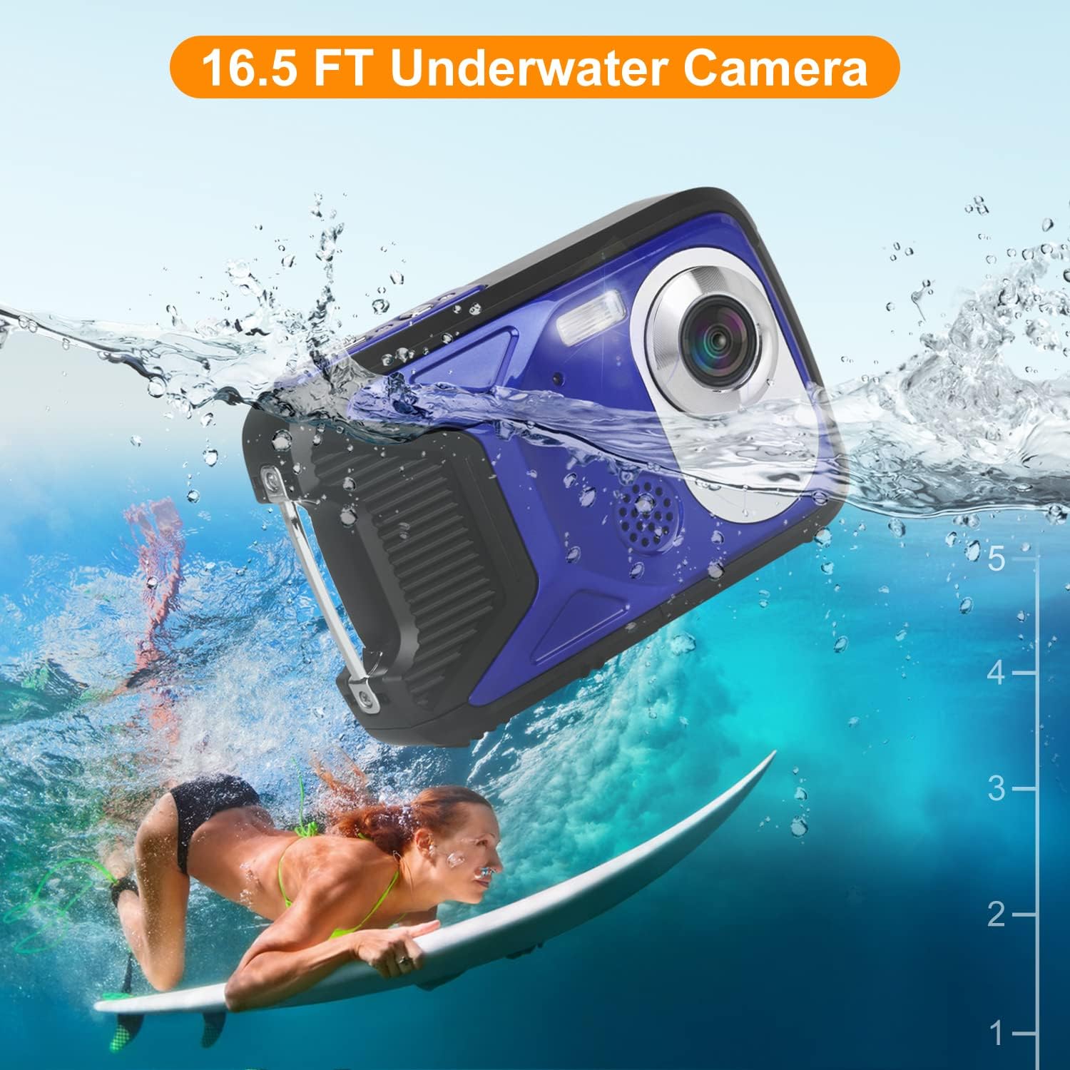 Waterproof Digital Camera for Kids,HD 1080P 16 FT Underwater Camera 2.8 LCD 16MP Kids Video Camcorder with Rechargeable Battery,Point and Shoot Camera for Teenagers Students Gifts