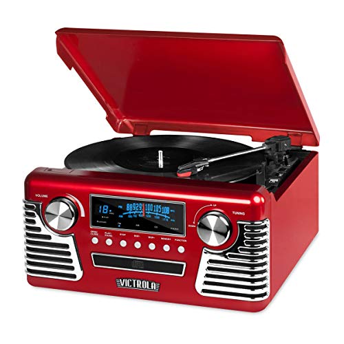 Victrola Haley Retro Bluetooth Record Player & Multimedia Center with Built-in Speakers - 3-Speed Turntable, CD Player, AM/FM Radio, 3.5mm Aux-In, Wireless Music Streaming, Black