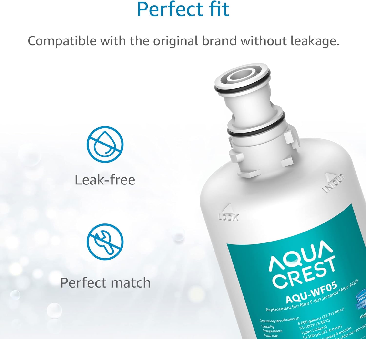 AQUACREST F-601R Filter Cartridge, NSF/ANSI 42 Certified, Replacement for F-601R Filter Cartridge (Pack of 2), Model No.WF05.