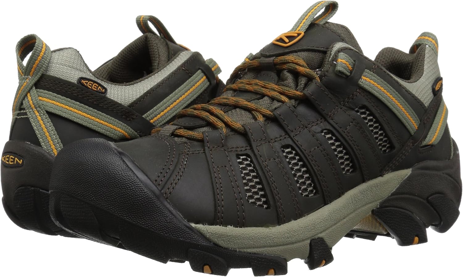 KEEN Men's Voyageur Low Height Breathable Hiking Shoes, Black Olive/Inca Gold, 10.5