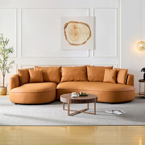 Leather Curved Couch Luxury Sectional Sofa Couch Comfy Cloud Sofa Couch for Living Room Apartment Office with Pillows (Grey-Left Chaise)