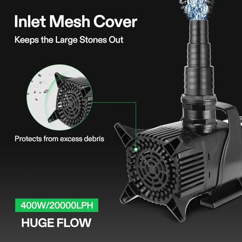VIVOSUN 5284 GPH Submersible Water Pump, 400W Pond Pump, Ultra Quiet Aquarium Pump with 29.5FT Lift Height for Pond, Waterfall, Fish Tank, Statuary, Hydroponic