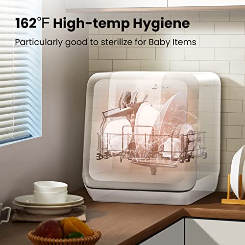COMFEE' Portable Mini Dishwasher Countertop with 5L Built-in Water Tank for Apartments& RVs, No Hookup Needed, 6 Programs, 360° Dual Spray, 162℉ High-Temp& Air-Dry Function