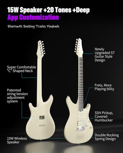 Enya Electric Guitar Inspire 39" Smart Electric Carbon Fiber Guitarra with 15W Wireless Speaker, 20 Distinct Tones, Onboard Presets, Charging Cable, Adjusting Wrench, and Gig Bag
