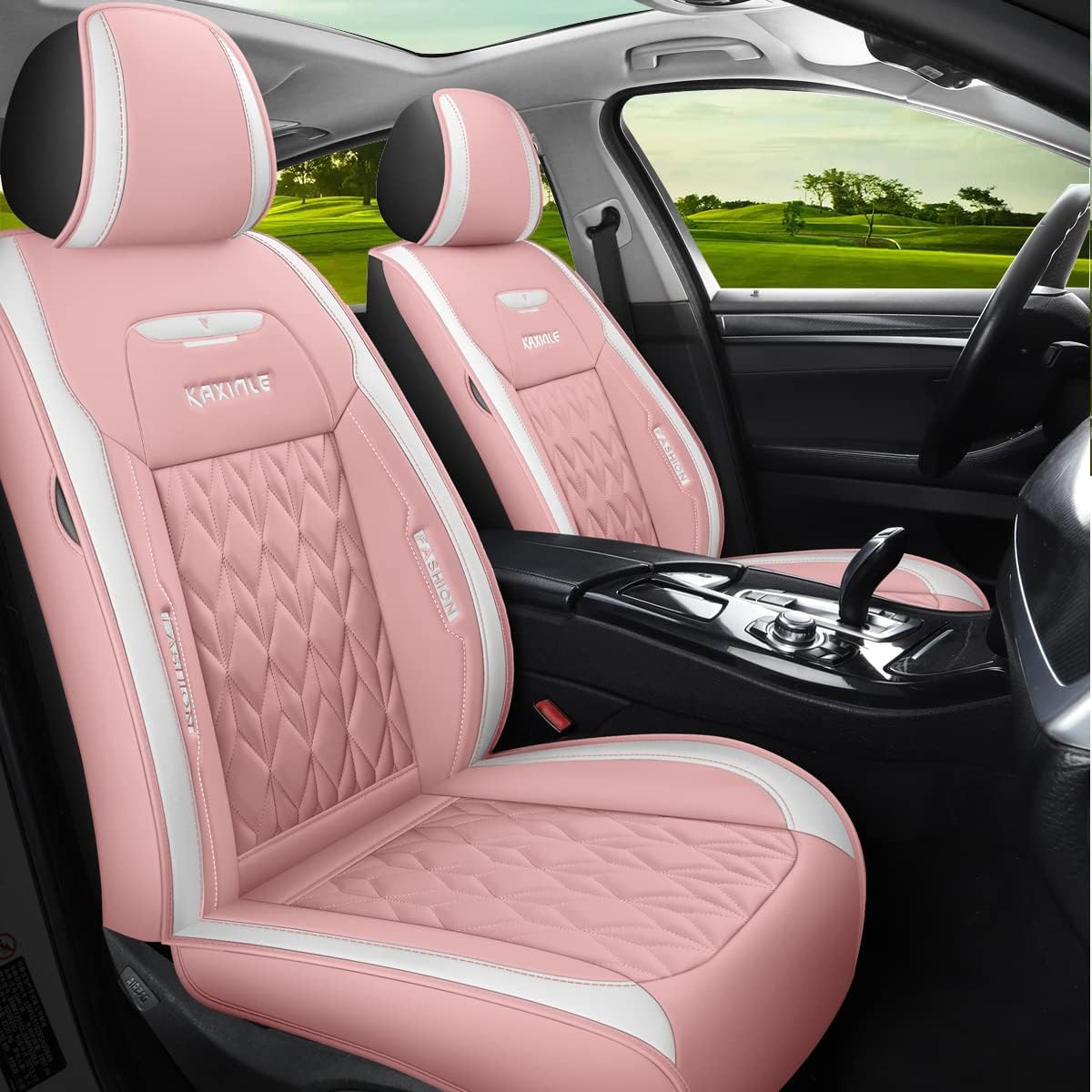 INZU Faux Leather Auto Car Seat Covers 5 Seats Full Set Universal Fit for Most Sedan SUV Truck (Blue)