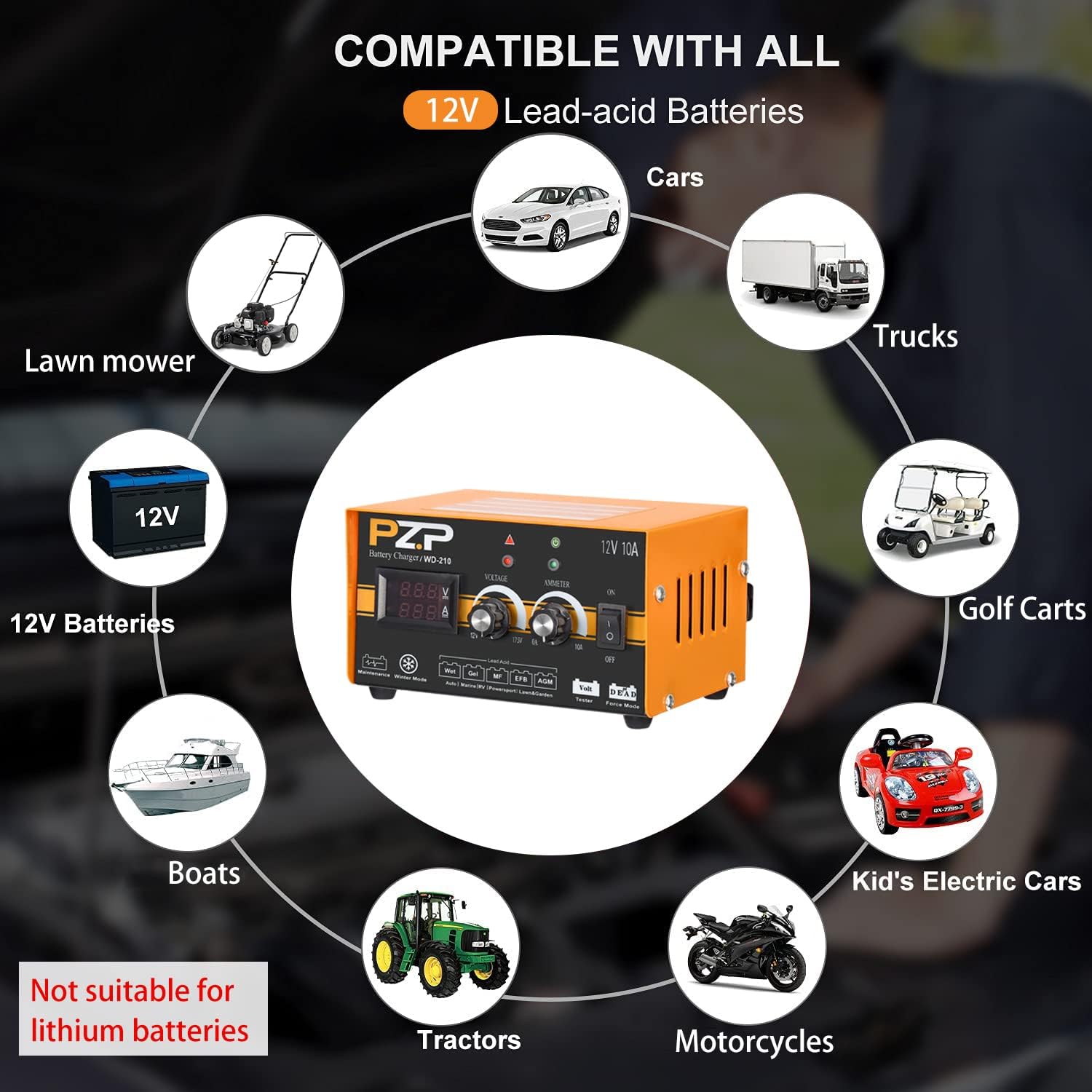 12 Volt Manual Battery Charger Automotive 12v/10a Smart Battery Charger for Marine Boat Battery Trickle Charger 10A with Adjustable Current and Voltage Professional Battery Maintainer by PZ.P