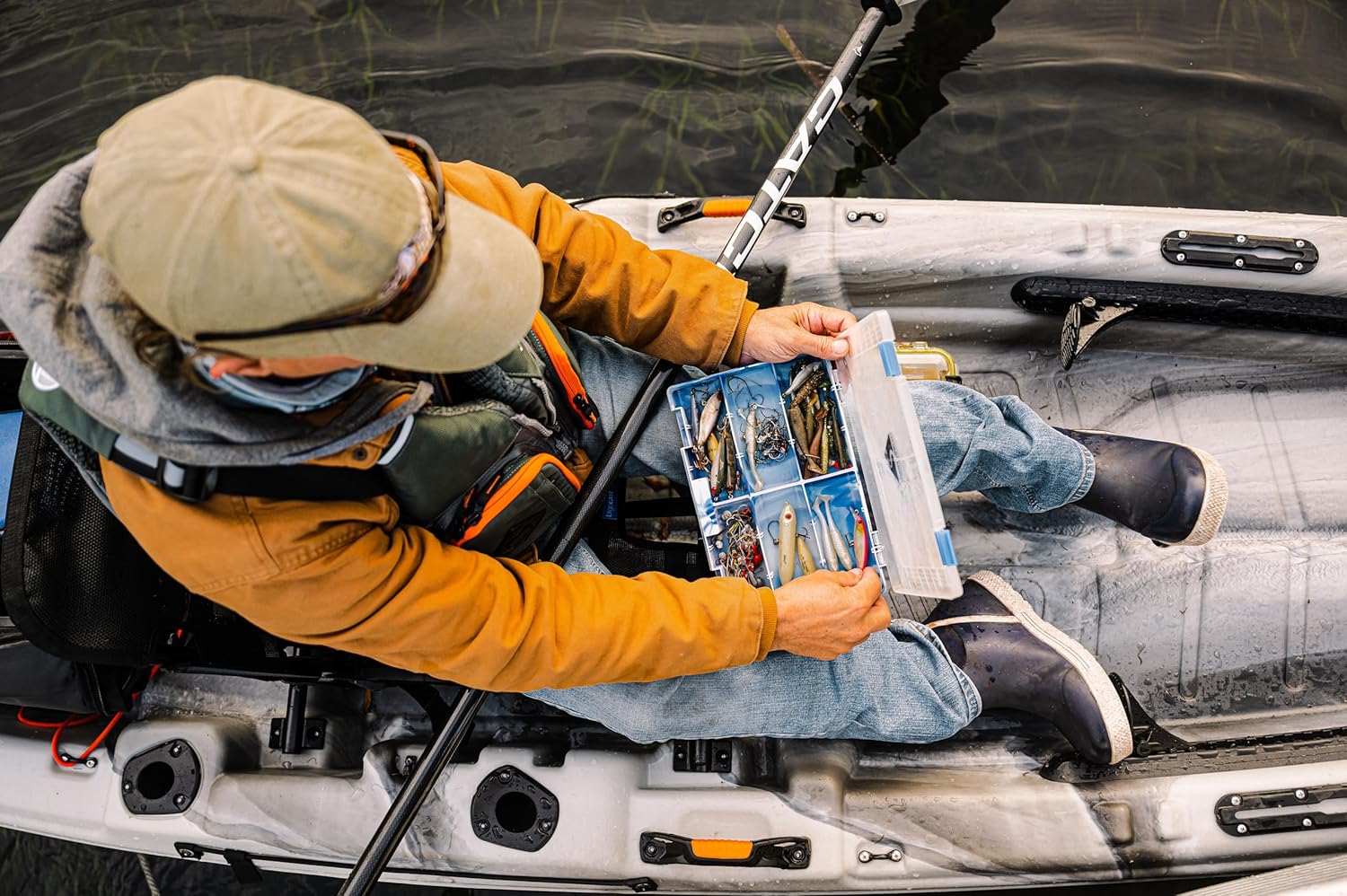 Pelican Catch Classic 100 Fishing Kayak - Angler Kayak with Lawnchair seat - 10 Ft. - Forest Mist & Onyx MoveVent Dynamic Paddle Sports Life Vest, Orange, XL/2XL