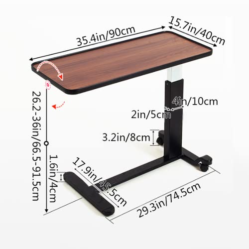 Medical Adjustable Overbed Bedside Table with Wheels Serve Meals, Use Laptop/Computer, Writing Over Bed Table Great for Elderly, Hospital Patients, Home Care (Walnut Color)