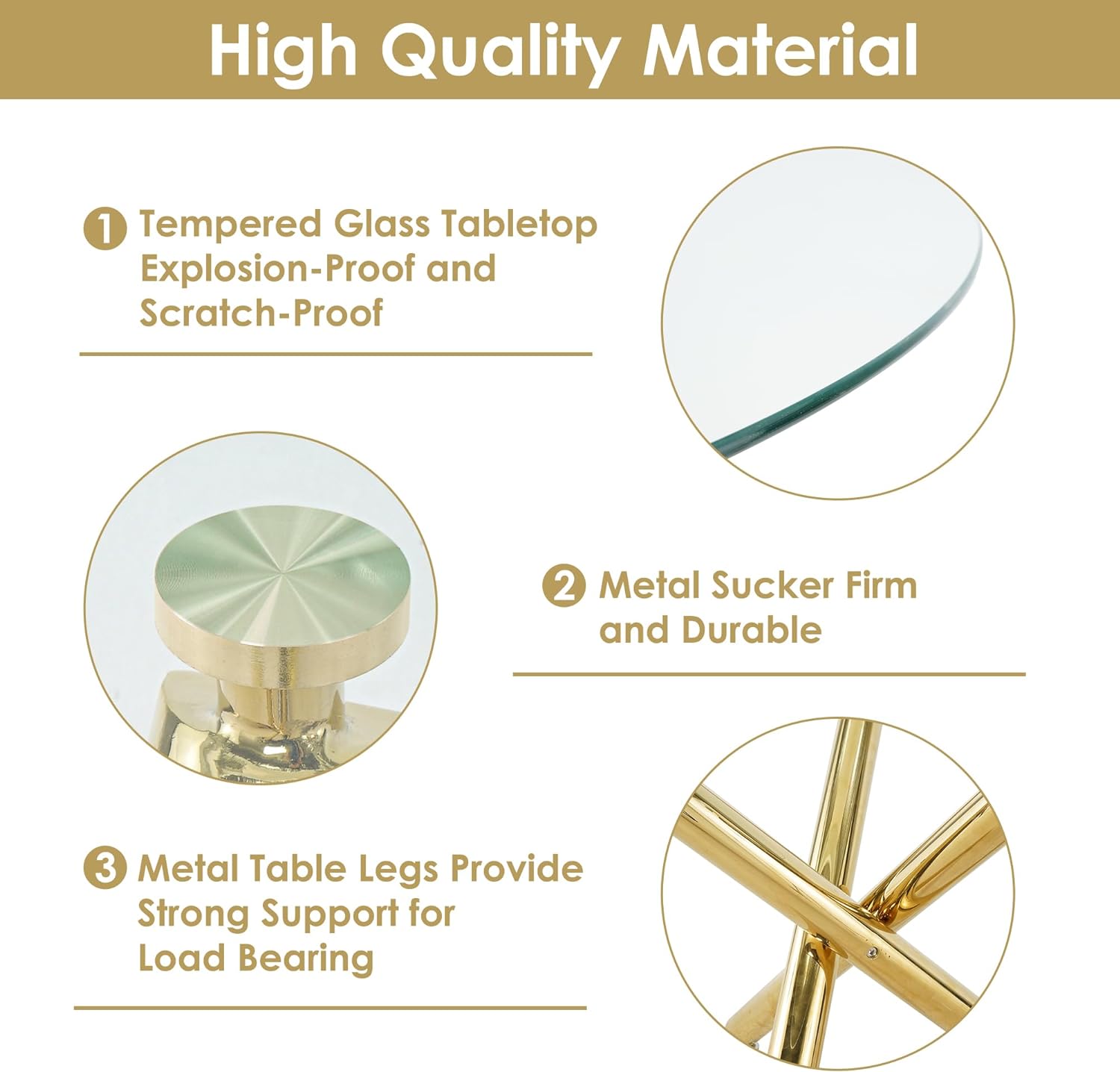 Baysitone Gold Round Glass Dining Table Set for 6, 47'' Circle Kitchen Table Set, Circular Dining Room Table Set, 7 PCS Modern Table and Chairs Set for Home Living Room, Clear Acrylic Chair