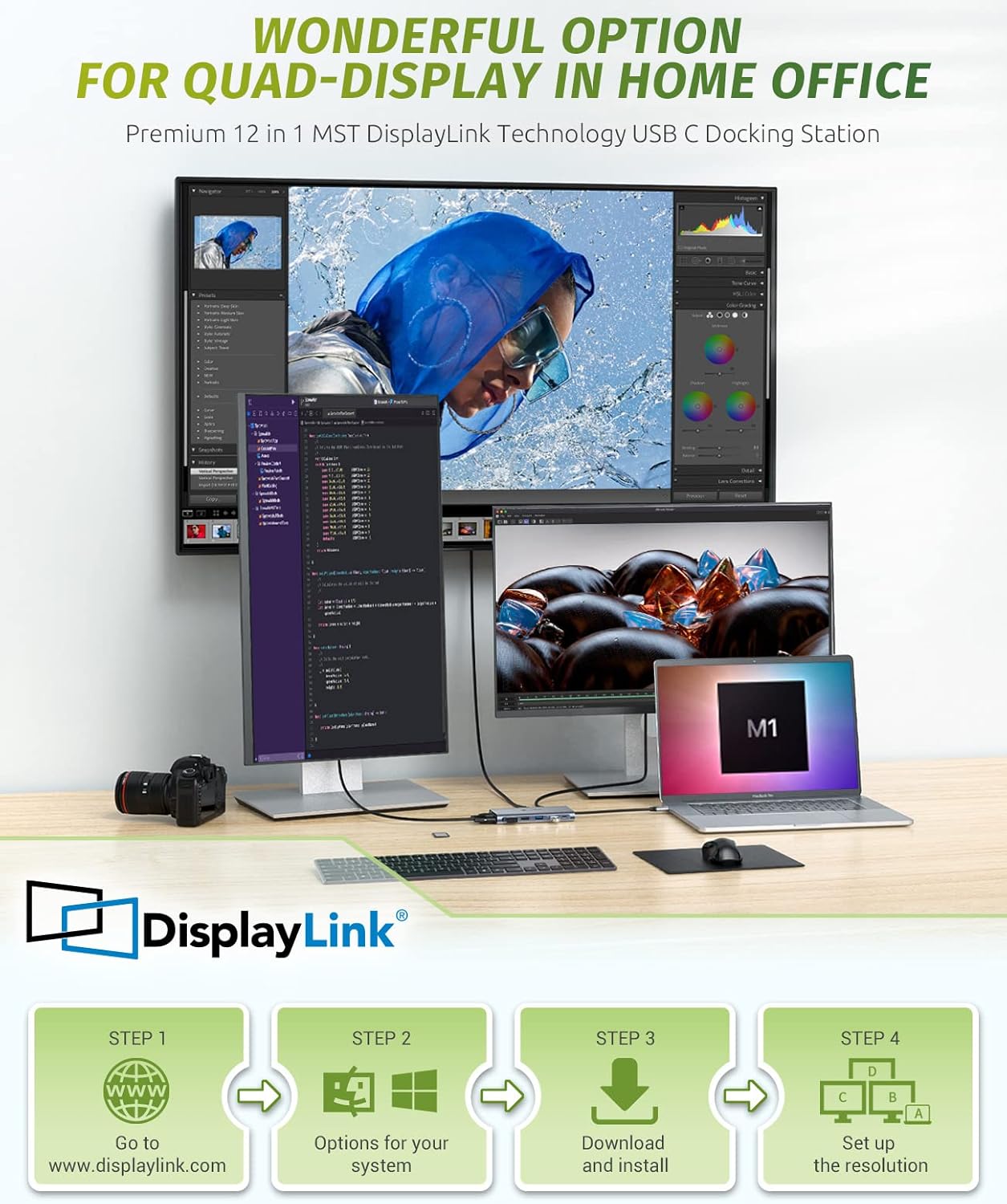 Docking Station, UtechSmart 12 in 1 Full Quadruple Display USB C Docking Station, USB C Hub Compatible for macOS&Windows,Thunderbolt 3 Dock(HDMI,VGA,PD3.0,USB-C,Ethernet,SD/TF Card Reader,USB Ports)