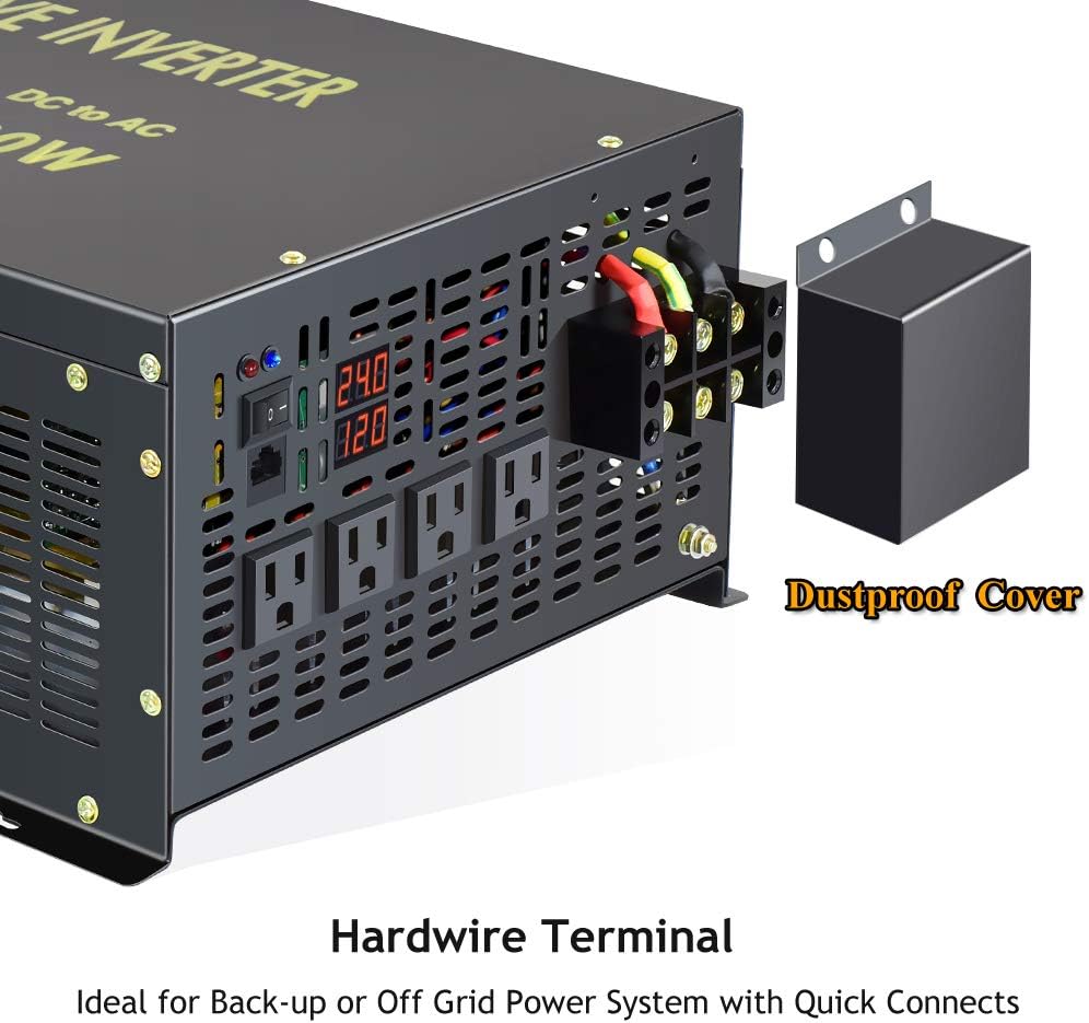 Reliable 8000W Continuous Power Heavy Duty Pure Sine Wave Power Inverter DC 48V to AC 120V with 4 AC Outlets Remote Control 66A Hardwire Terminal and LED Display for RV Car Solar System Emergency