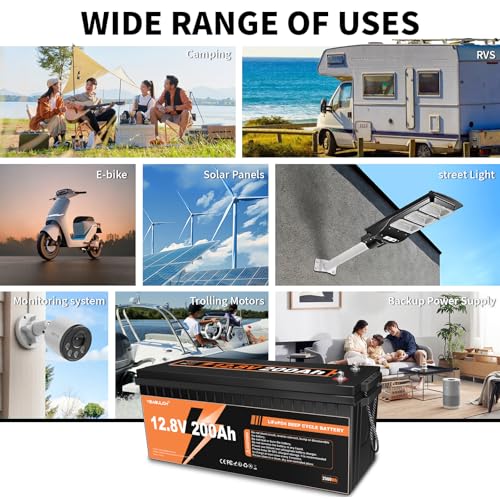 12V 300Ah LiFePO4 Lithium Battery, Built-in 200A BMS with 6000+ Deep Cycles Rechargeable 3840Wh Lithium Battery for RV Solar Marine Solar Panel Camping