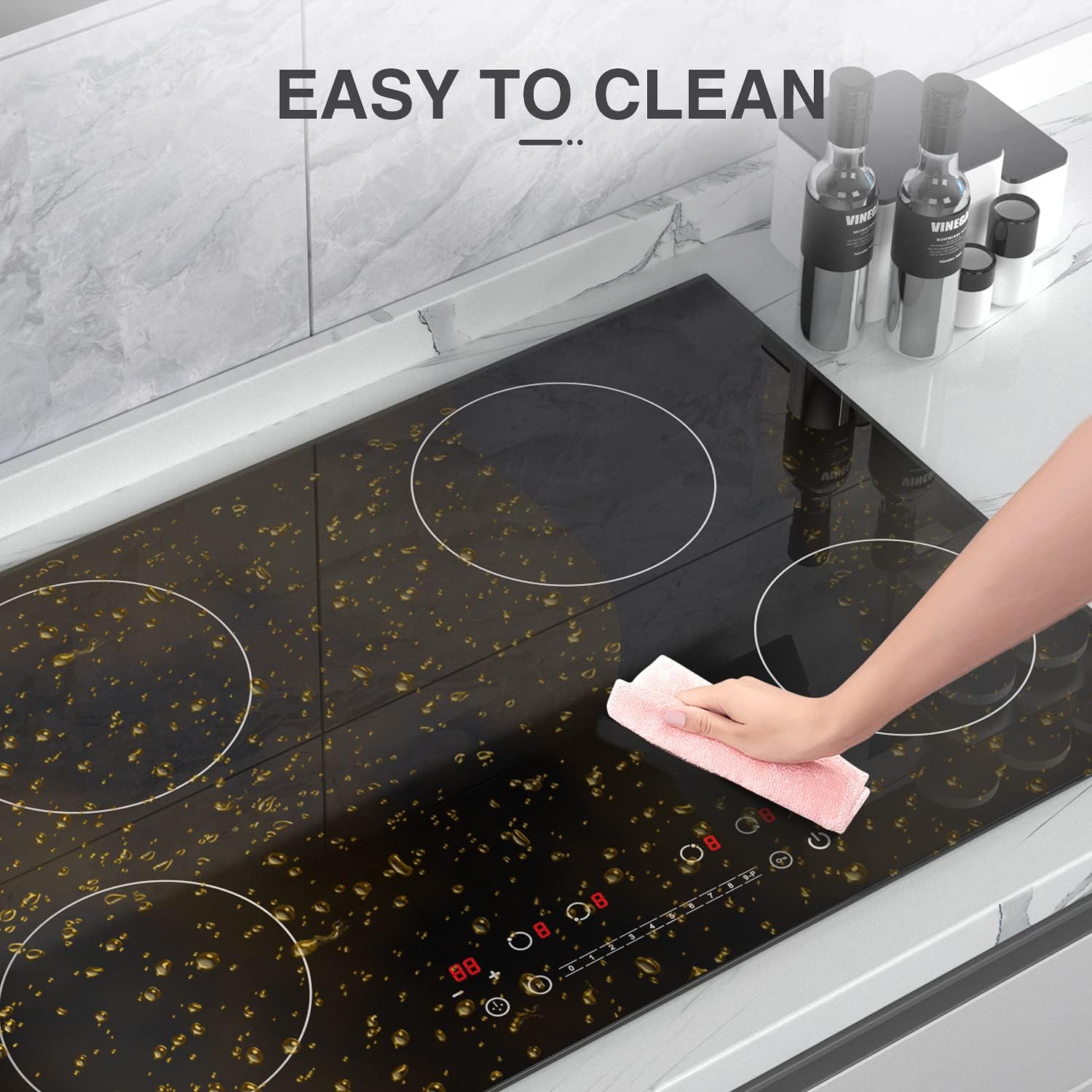 Induction Cooktop 30 Inch, GTKZW 6400W Electric Cooktop 4 Burners 220v,Built-in Electric Stove Top, LED Touch Screen, 9 Heating Level, Kid Safety Lock, Keep Warm Function,Hardwired, no Plug