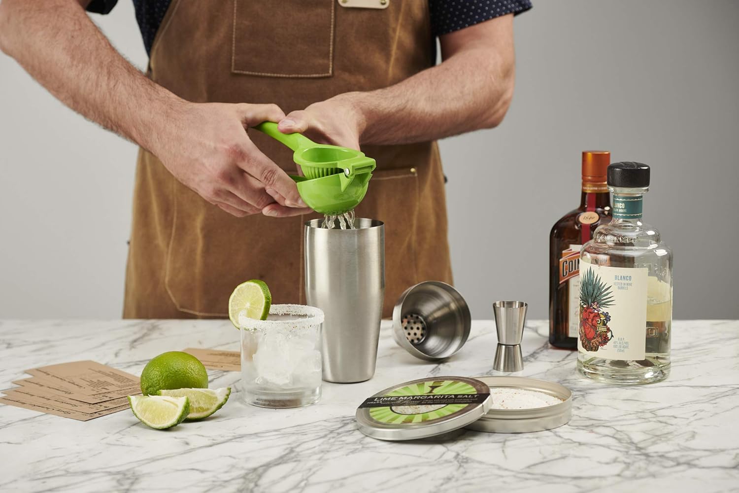 Margarita Cocktail Kit - Set of Rocks Glasses | Stainless Cocktail Shaker & Jigger | Citrus Squeezer | Rokz Lime Infused Margarita Salt | Recipe Cards. Accessories to Craft Perfect Margaritas at Home!