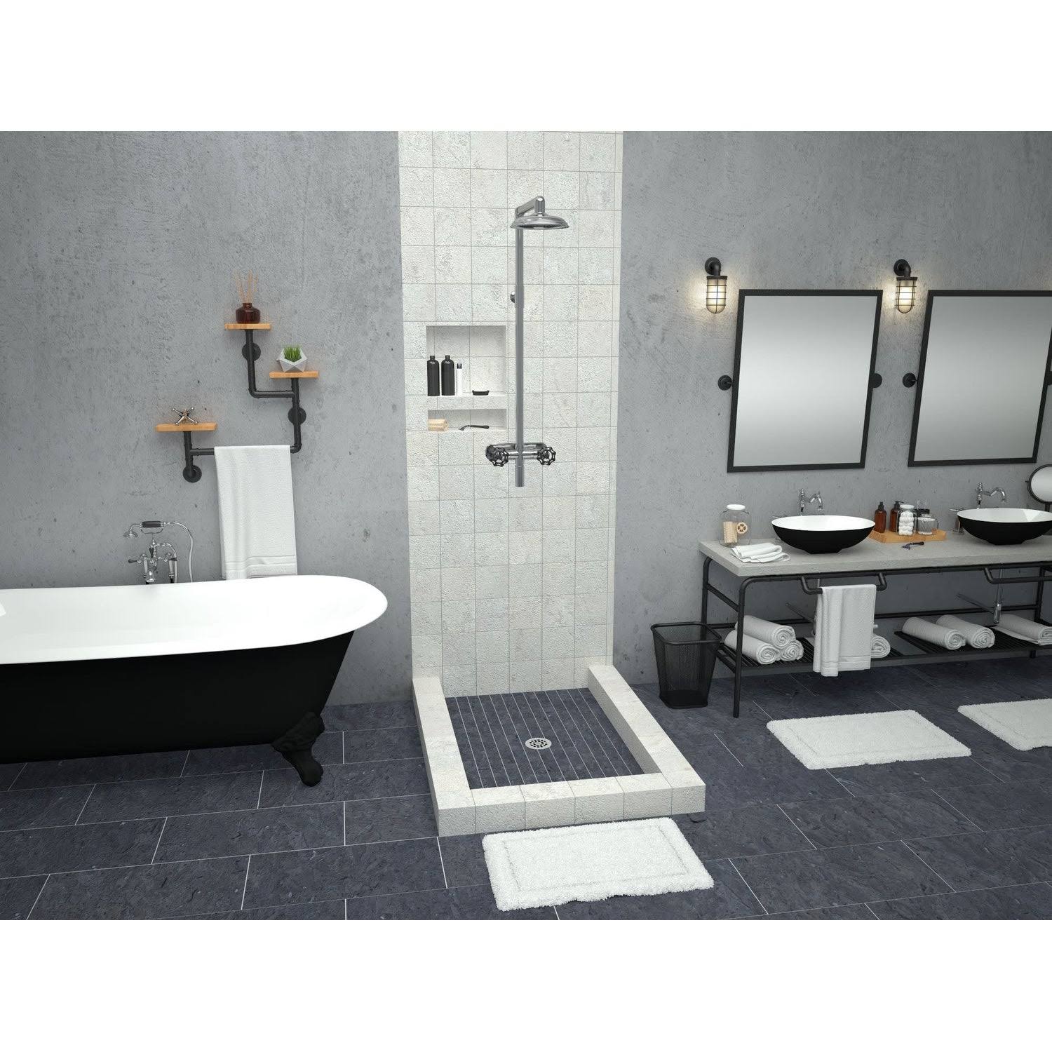 Tile Redi USA P4236CDT-PVC Redi Base Triple Curb Shower Pan with Center Drain, 42x22 D x 36x22 W