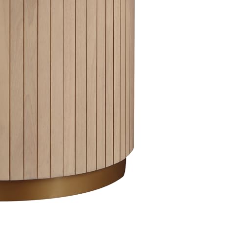 42"-54" Solid Extendable Round Dining Table with a 12 Inch Leaf for 6 Persons for Kitchen, Living Room, Natural Wood Wash