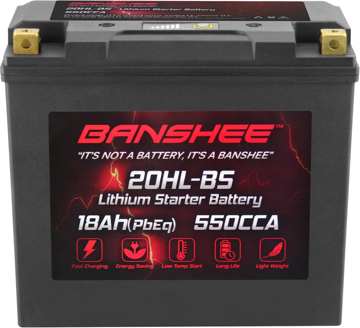 Banshee Lithium Motorcycle Powersport Battery YTX20L-BS 12.8V 18AH 550 CCA with BMS - Engine Start Battery with 2500-8000 Life Cycles - Ideal for Starting Batteries