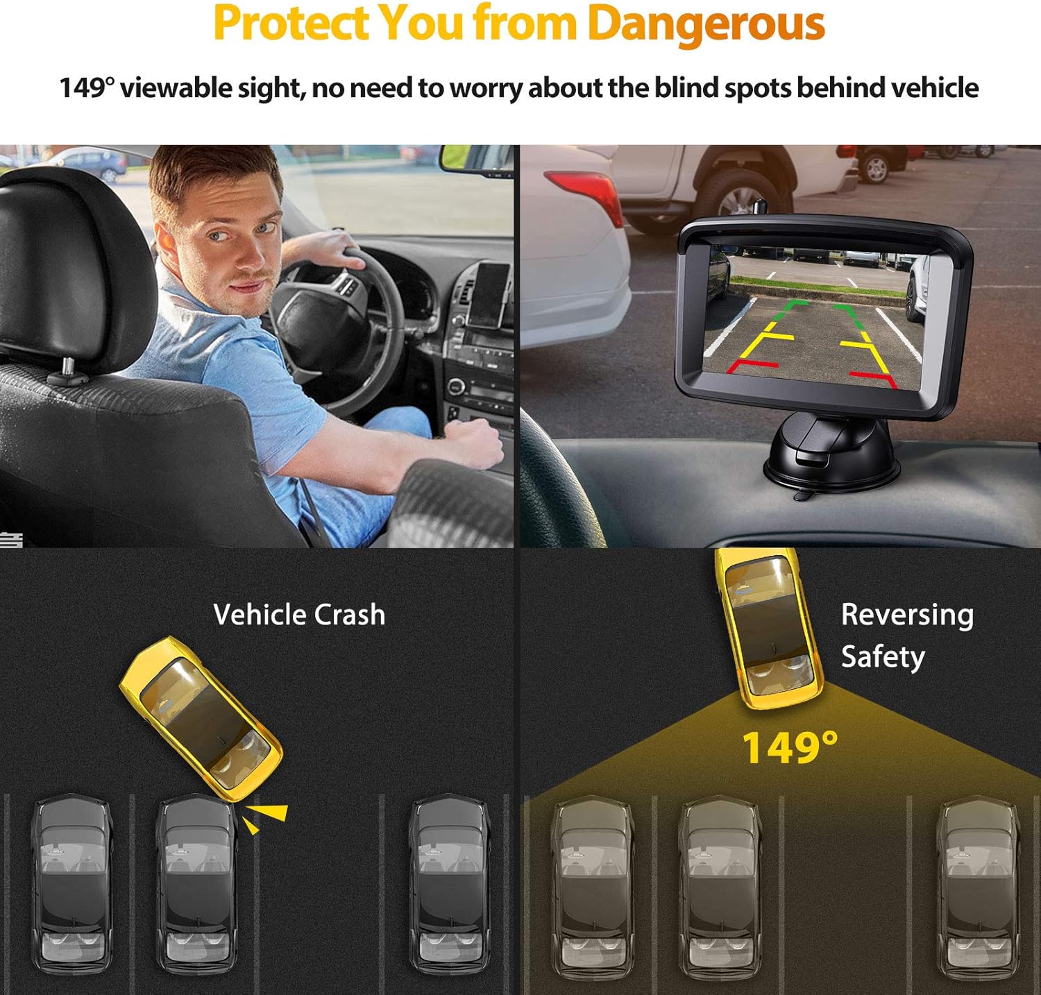 Wireless Backup Camera 5 Monitor, 1080P HD License Plate Camera w/ 100ft Stable Signal for Rear View Car Pickup Truck Sedan Rv Van Camper, Night Vision& Waterproof System CF3