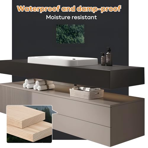 Bathroom Vanity - Floating Bathroom Vanity with Sink & Round LED Defog Mirror with Lights, Modern Bathroom Vanity with Drawer and Floating Shelf, Solid Wood, Wall Mounted(White, 36")