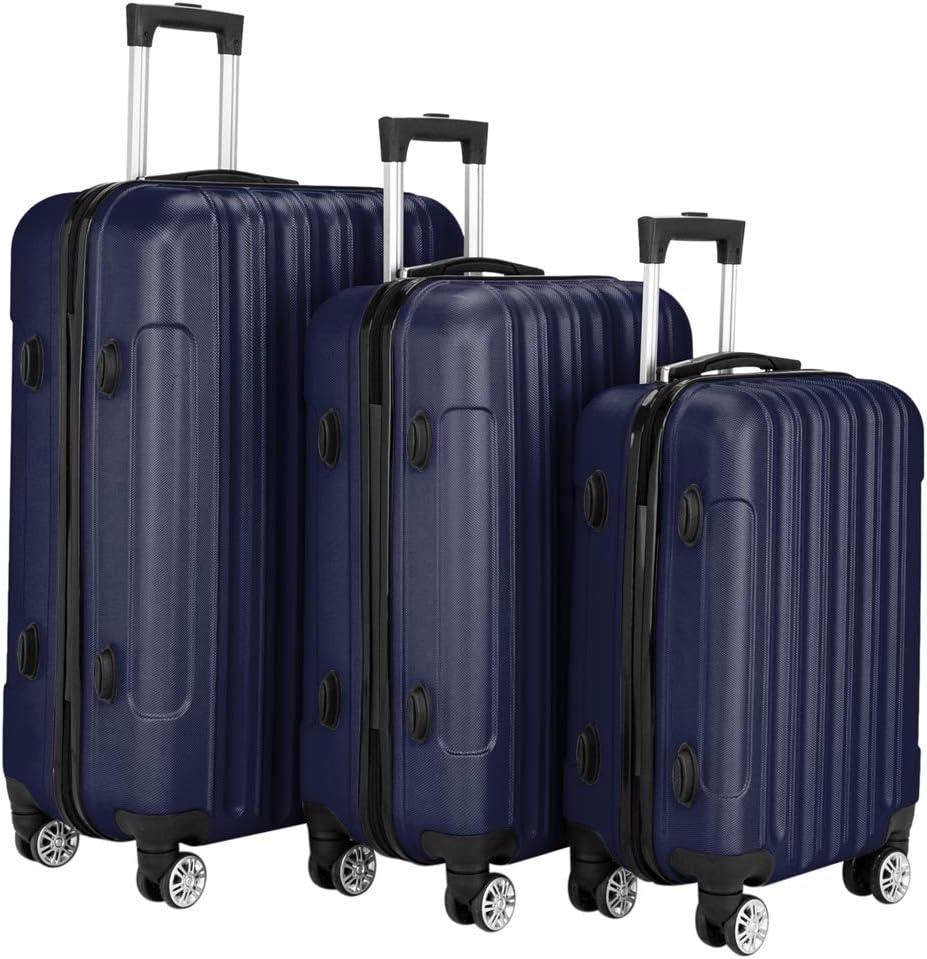 Expandable Spinner Wheel Luggage 3 Piece Set Suitcase Hardshell Lightweight TSA Lock 3-in-1 Multifunctional Large Capacity Traveling Storage Suitcase 20" / 24" / 28" Navy Blue