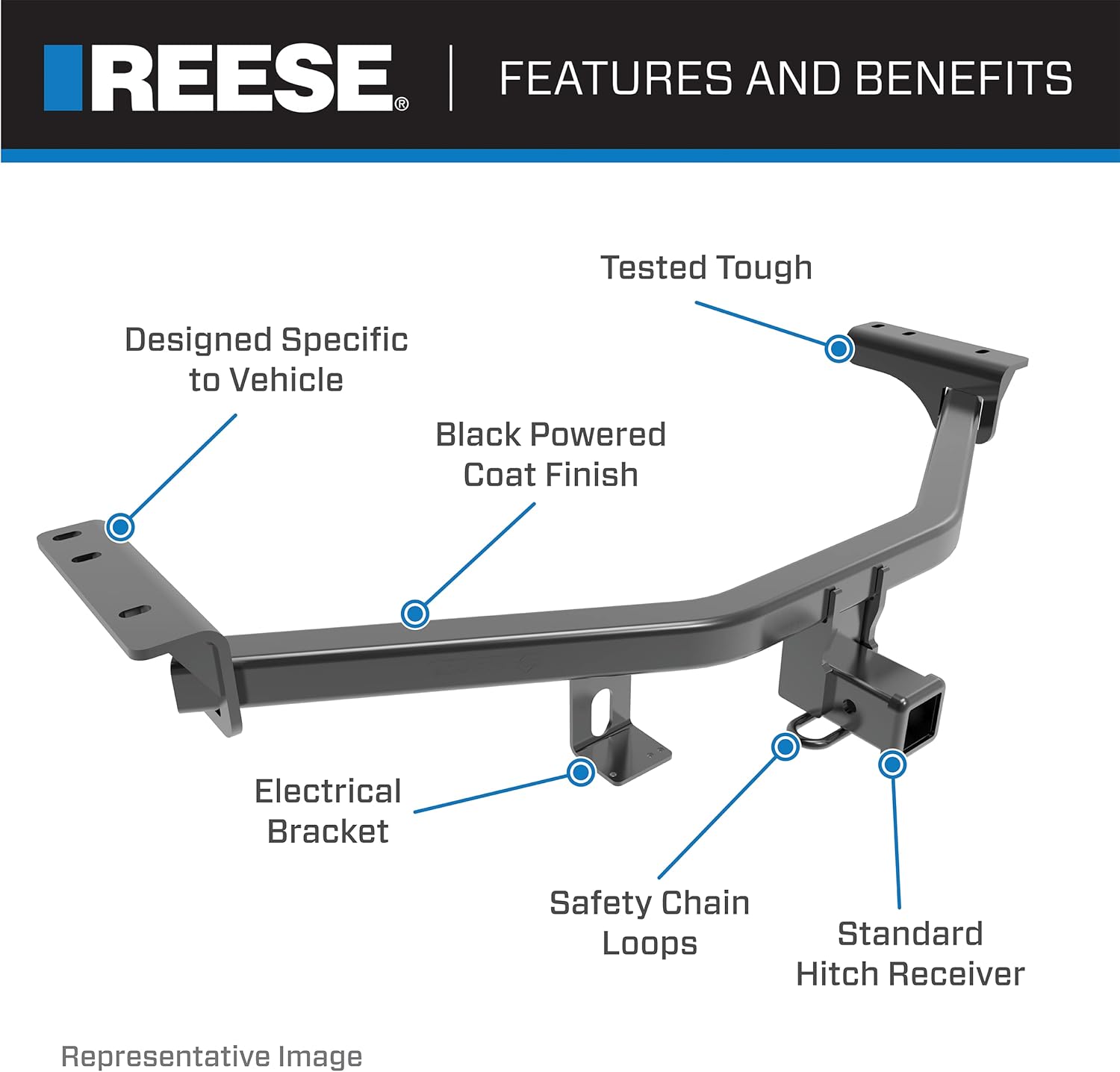 Reese Towpower 44650 Class III Custom-Fit Hitch with 2" Square Receiver opening, includes Hitch Plug Cover , Black