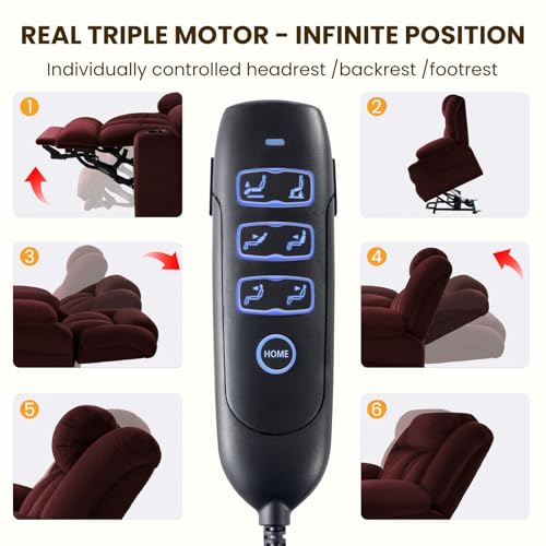 Power Lift Recliner Chair for Elderly - Triple Motor Lift Chairs - Infinite Position Adjust - Power Headrest - Heated & Massage - Lift Assist & 180° Lay Flat - Soft Plush Flannel (Grey)