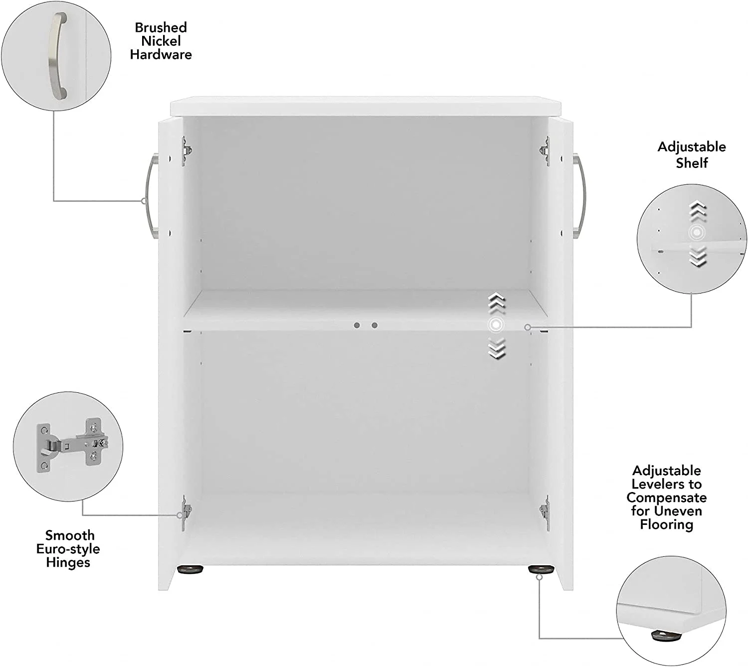 Laundry Room Storage Cabinet with Doors and Shelves, White