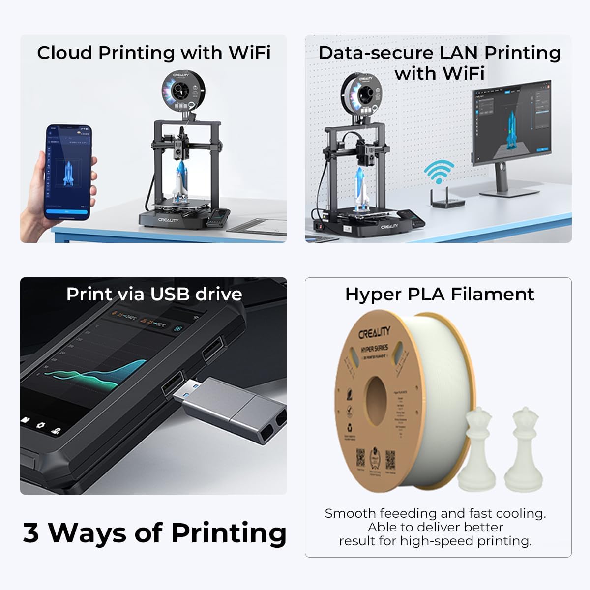 Creality Ender 3 V3 KE 3D Printer, 500mm/s MAX Printing Speed X-axis Linear Rail CR Touch Auto Leveling Upgraded Sprite Direct Extruder Print Size 8.66 * 8.66 * 9.44 Inch