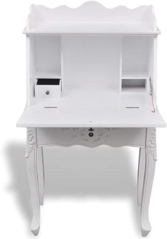 Exquisite Antique Secretary Desk - Vintage French Style Writing Table for Home Office - Classic Rustic Design with Elegant Wooden Finish-White