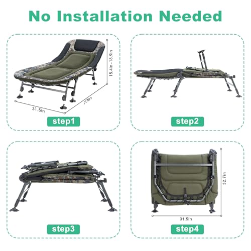XL Folding Camping Cot with Mattress for Adults, Oversized Camping Bed with Carry Bag, 180° Adjustable Recliner, Portable Outdoor Lounger for Camping, Hiking, Outdoor, Green