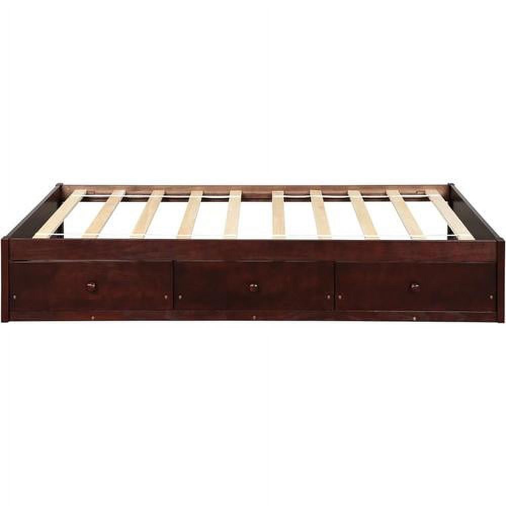 Storage Bed With 3 Drawers, Wood Platform Bed Frame With Storage Drawers, Bed Frame With Wood Slat Support, o Box Sprig eeded,Cherry