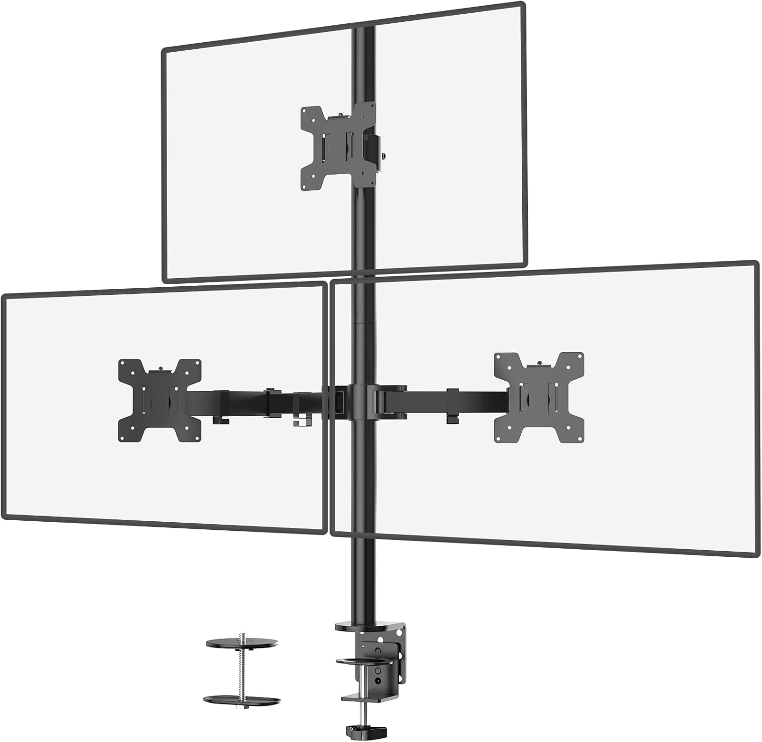 WALI Triple Monitor Stand, Fully Adjustable Three Monitor Desk Mount Fits 3 Screens up to 27 inch, 22 lbs. Weight Capacity per Arm (M003), Black Pack of 2