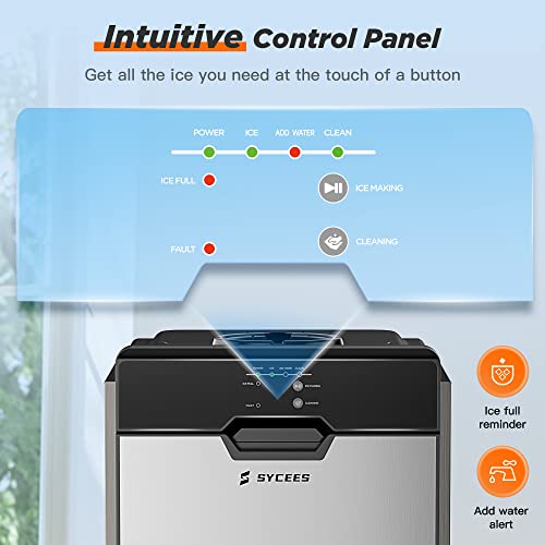 SYCEES Nugget Ice Maker Countertop, 13lbs Storage, Sonic Ice Ready in 7 Mins, 2 Ways to Add Water, Self-Cleaning Pellet Ice Machine for Home, Office, Bar, Cafe, Restaurant, Commercial Use