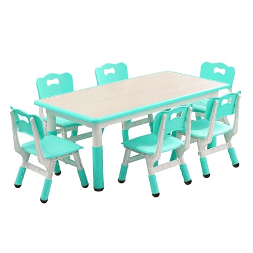 Kids Table and Chairs Set, Height Adjustable Desk With 6 Seats for Ages 2-10,Arts & Crafts Table,Graffiti Desktop, Non-Slip Legs, Max 300lbs, Children Multi-Activity Table for Classrooms,Daycares,Home