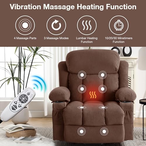 Electric Power Lift Recliner Chair - Reclining Chairs with Massage and Heat for Elderly, Boy Lazy Electric Recliner Chairs for Adults with Side Pockets, USB Charge Port, Remote Control (Velvet, Grey)