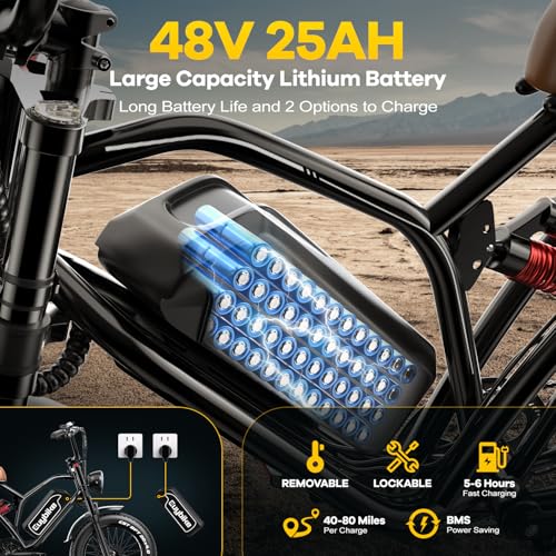 Electric Bike for Adults, 2000W/3000W Peak Single/Double Motor with 48V/52V 25AH/30AH Battery, 20"x4.0" Fat Tires 35MPH/37MPH Ebike, Dual Hydraulic Disc Brake Full Suspension Electric Bicycle