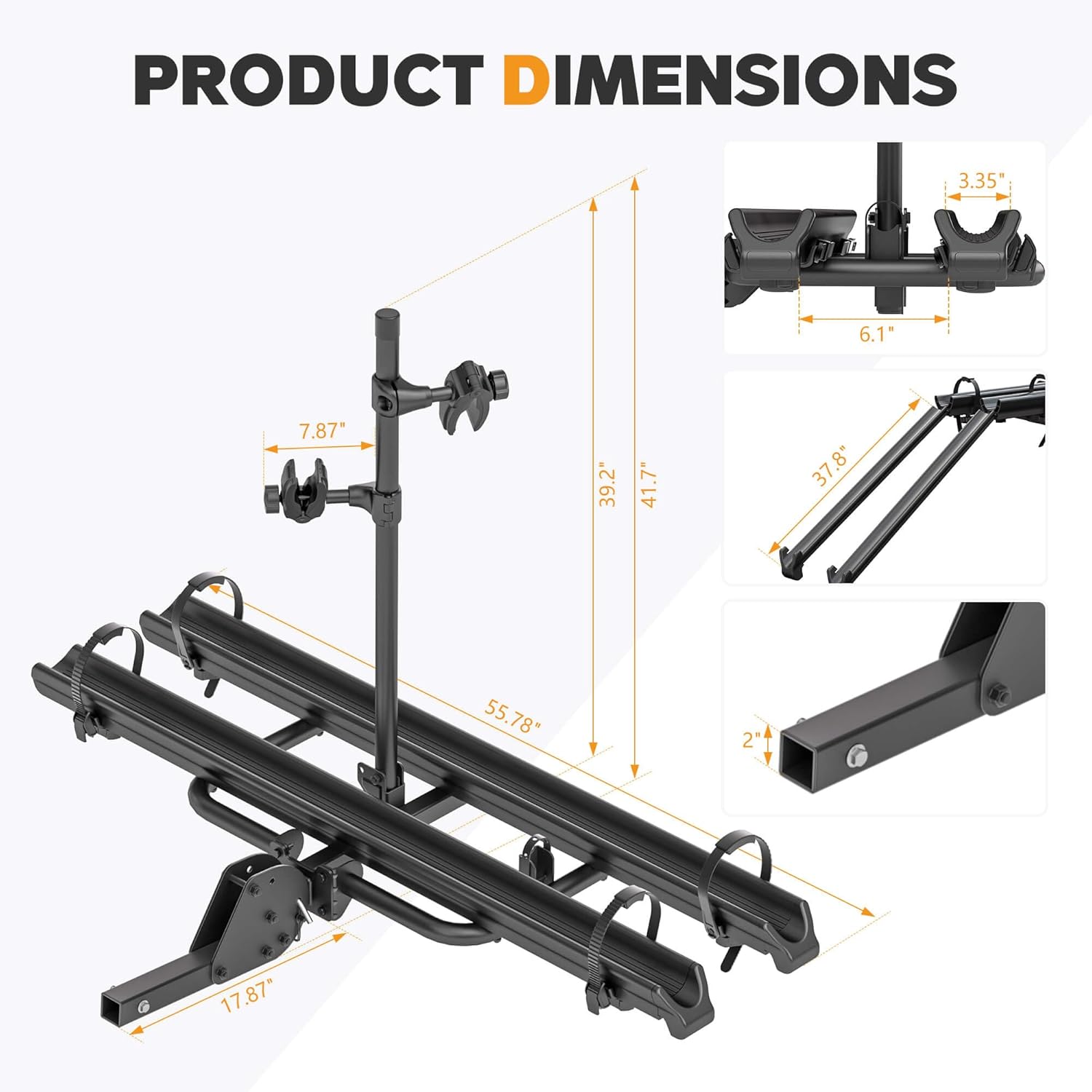 2 EBike Rack with Ramp, 2'' Hitch Mounted Lockable Bike Racks, 200lbs Capacity Foldable Platform, Up to 3'' Fat Tire Carrier for Standard and Electric Bicycles for Car SUV Truck RV
