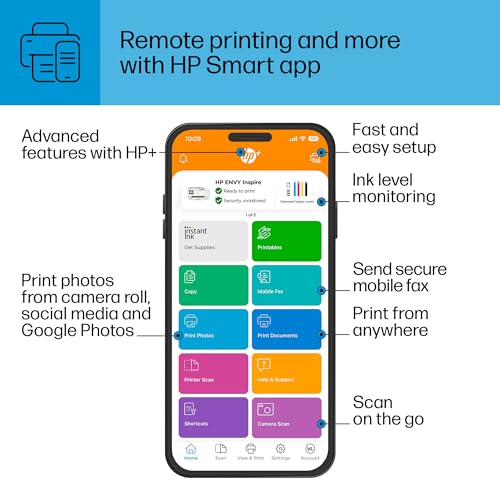 HP ENVY Inspire 7955e Wireless Color Inkjet Printer, Print, scan, copy, Easy setup, Mobile printing, Best-for home, 3 month Instant Ink trial included, White