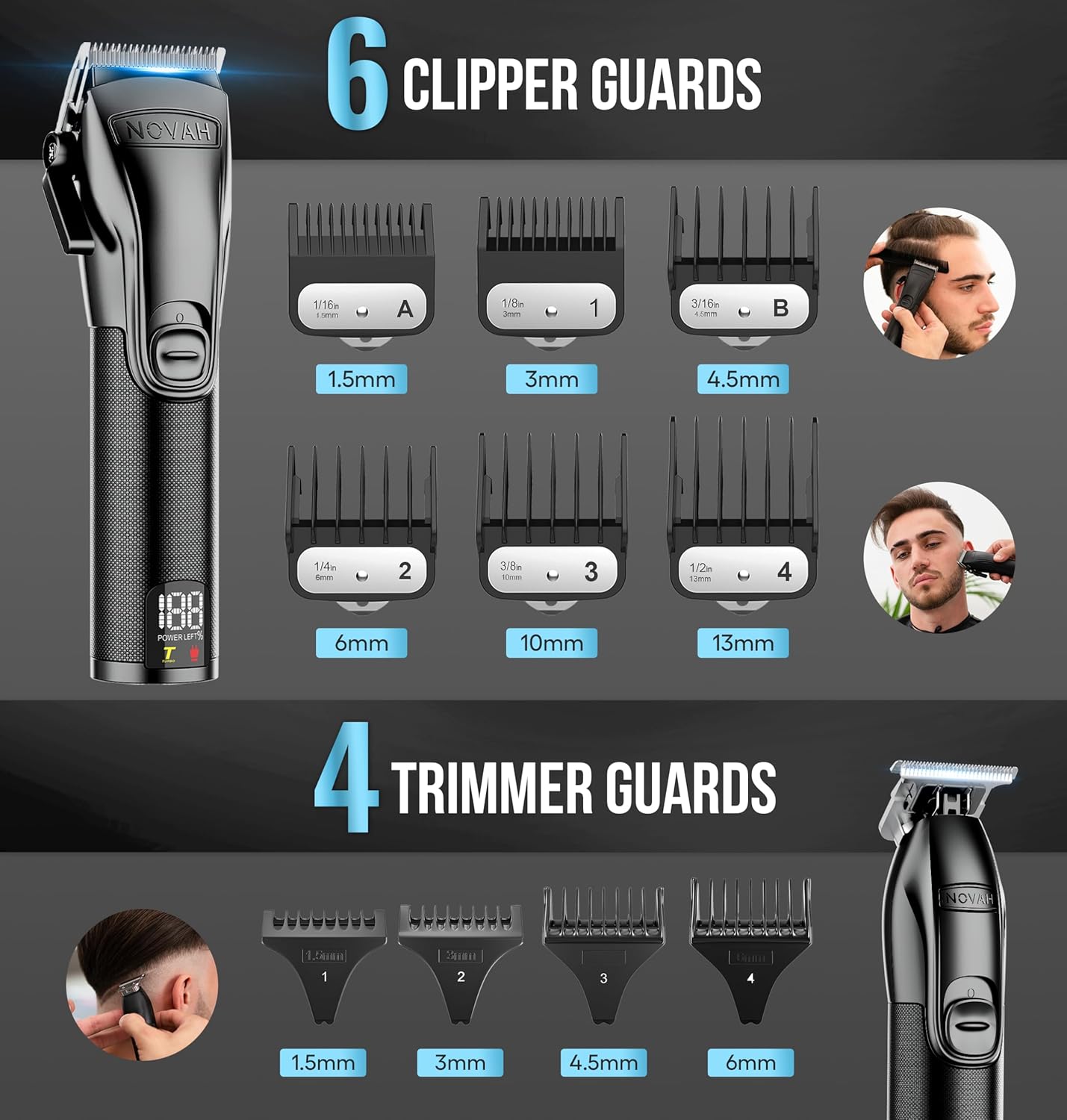 Novah Professional Barber Clippers and Trimmer Set - Foil Shaver Professional Hair Clippers for Men, Mens Cordless Hair Clippers for Barbers Haircut Kit, Fade