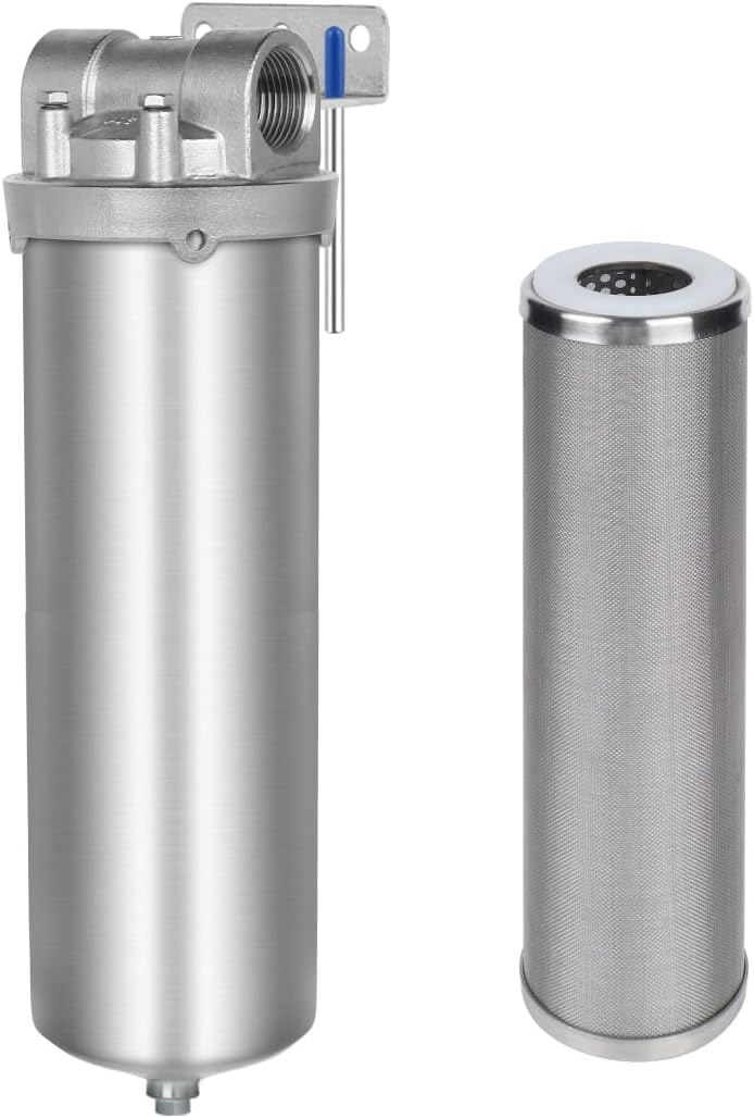 Amwater NSF/ANSI 42 Certification Stainless Steel 10"Filter Housing,1/2NPT Water Filter Housing/Filter Cartridge10”Length,2.5"OD(25 Micron)