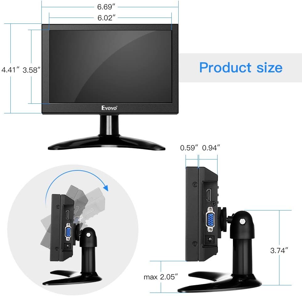 Eyoyo 7 inch Small HDMI LCD Monitor Portable IPS Screen 1280x800 16:10 Support HDMI VGA AV BNC Inputs Pack of 2
